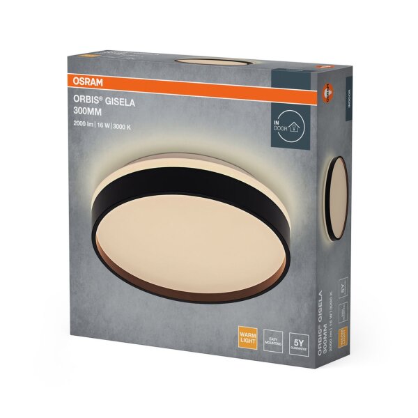 LED Deckenleuchte Schwarz Metall 3000K Ø30cm rund OSRAM