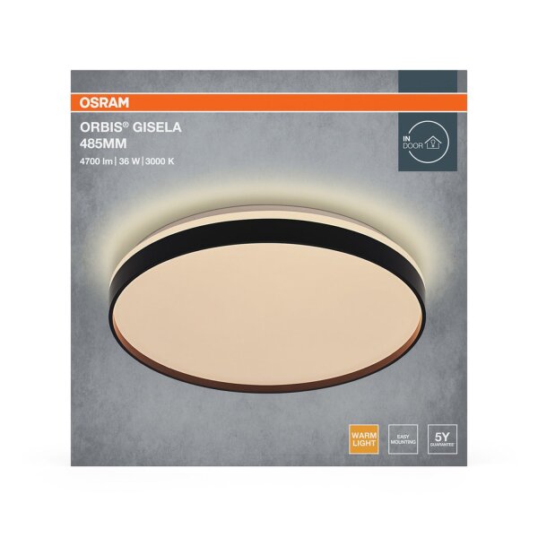 LED Deckenleuchte Schwarz Metall 3000K Ø48,5cm OSRAM