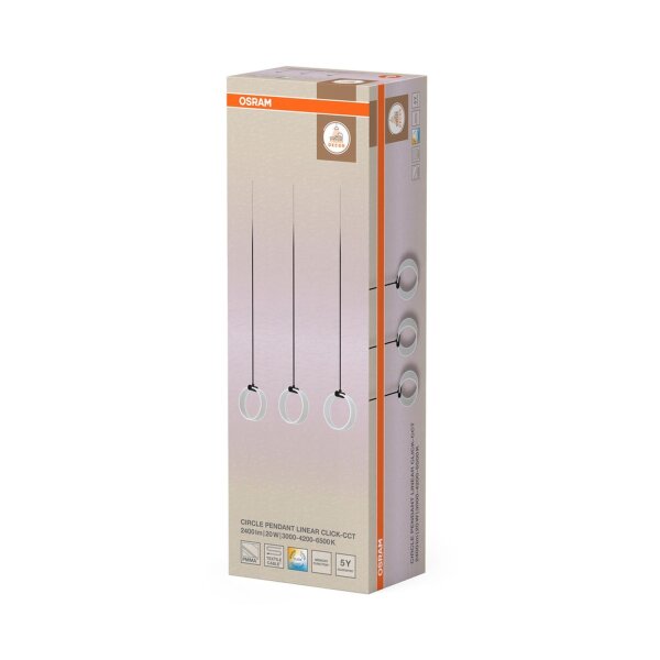 LED Pendelleuchte CCT 3-flammig Schwarz L:66 cm OSRAM