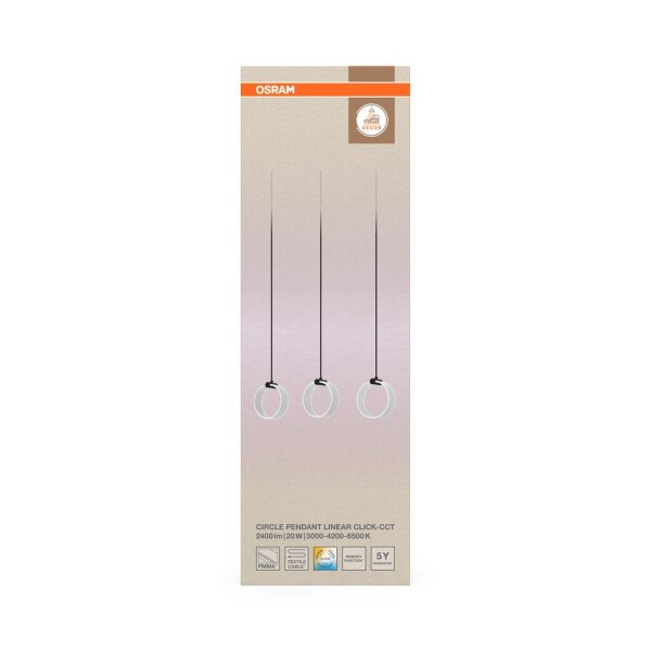 LED Pendelleuchte CCT 3-flammig Schwarz L:66 cm OSRAM