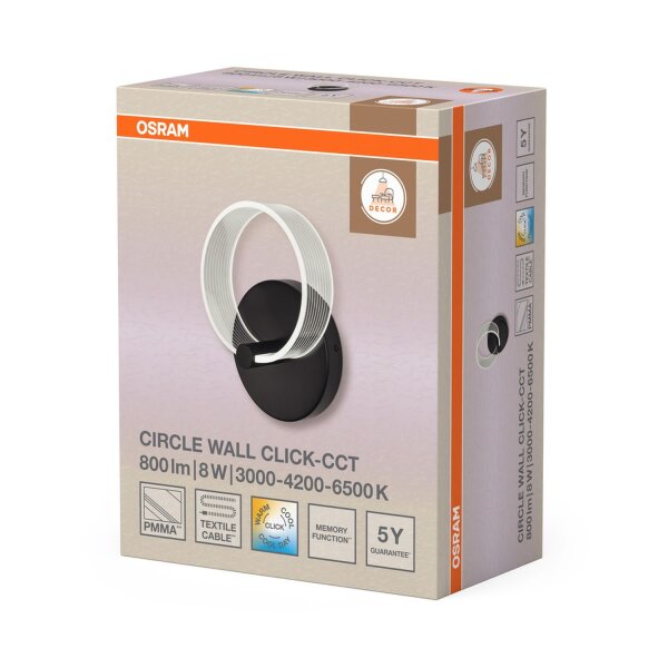 LED Wandleuchte CCT Schwarz Metall B:22,5 cm OSRAM