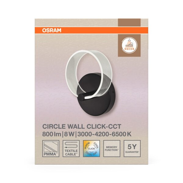 LED Wandleuchte CCT Schwarz Metall B:22,5 cm OSRAM