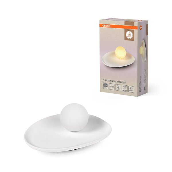Tischleuchte Weiß Gips Glas G9 H:13,5 cm wohnlich OSRAM