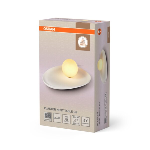 Tischleuchte Weiß Gips Glas G9 H:13,5 cm wohnlich OSRAM