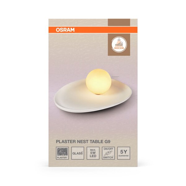 Tischleuchte Weiß Gips Glas G9 H:13,5 cm wohnlich OSRAM