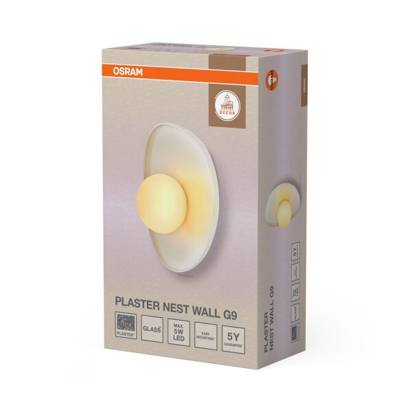 Wandlampe Gips Glas Weiß G9 H:26 cm gemütlich OSRAM