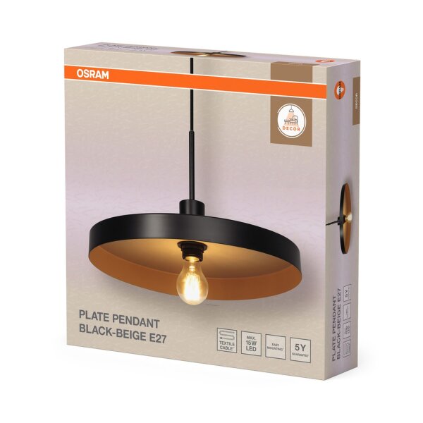 Pendelleuchte Schwarz Stahl Beige E27 rund Ø40 cm OSRAM