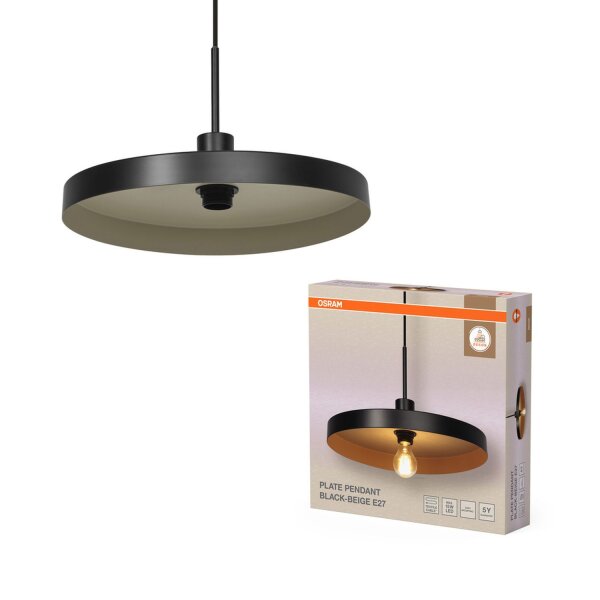 Pendelleuchte Schwarz Stahl Beige E27 rund Ø40 cm OSRAM