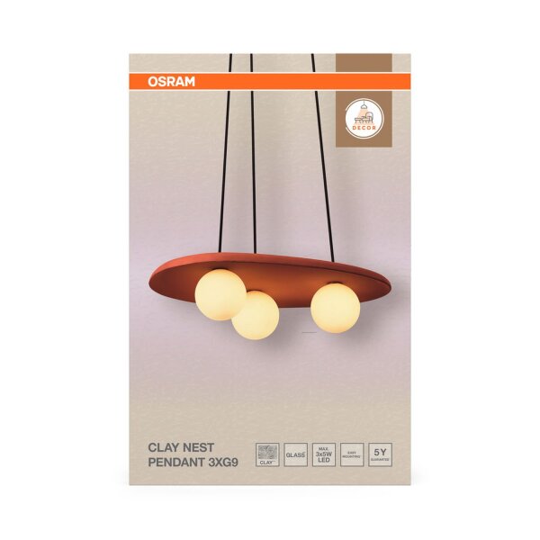 Pendelleuchte 3-flammig Ton Glas G9 Weiß L:50 cm OSRAM