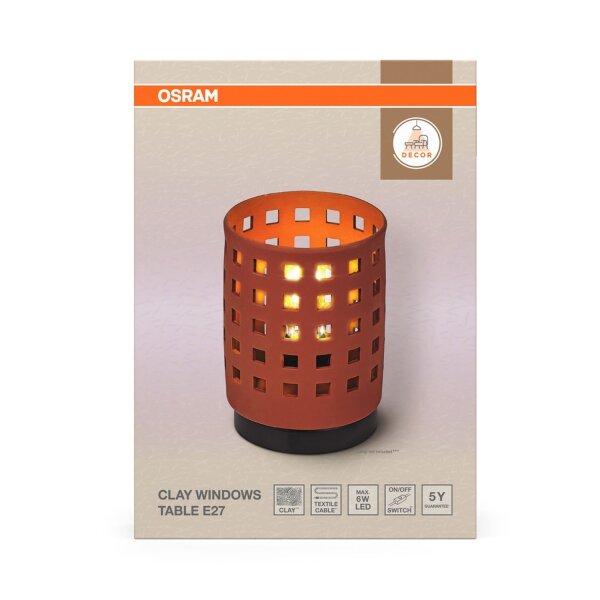 Tischlampe Ton Metall E27 Braun H:20,3 cm OSRAM
