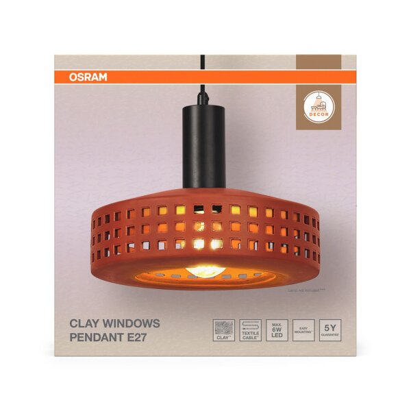 Hängelampe Ton Metall Braun Schwarz E27 L:26 cm OSRAM