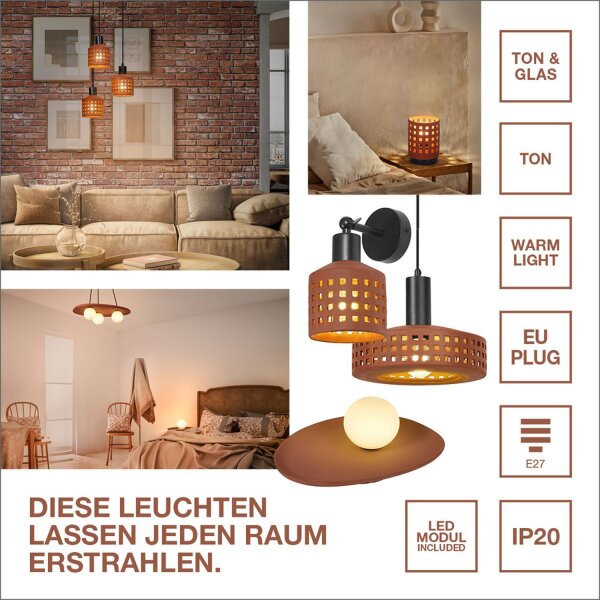 Hängelampe Ton Metall Braun Schwarz E27 L:26 cm OSRAM