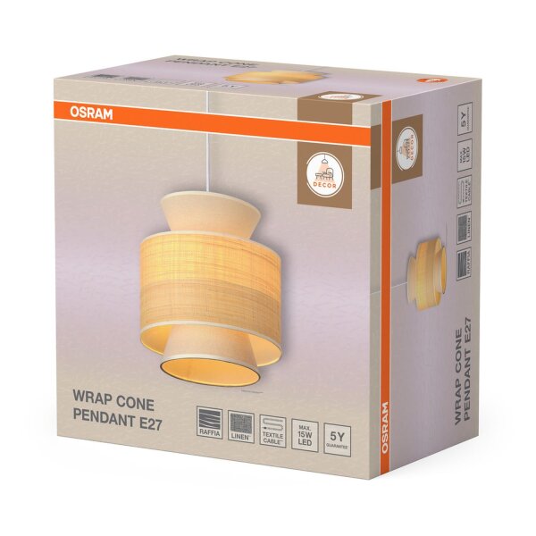 Pendelleuchte Weiß Bast Beige E27 Ø35 cm OSRAM