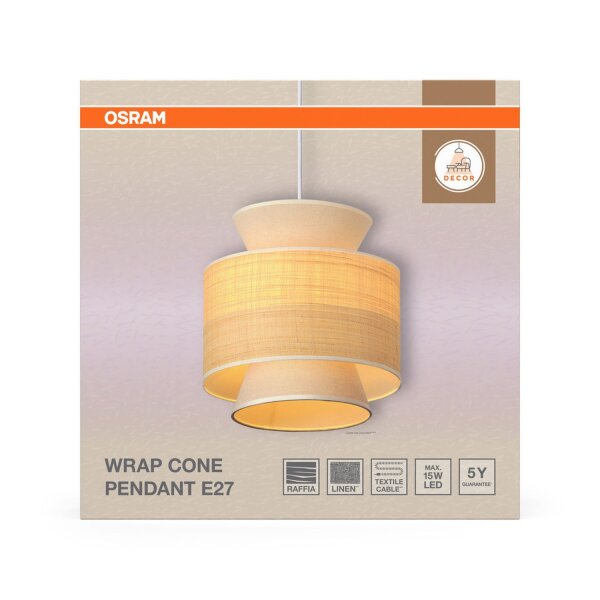 Pendelleuchte Weiß Bast Beige E27 Ø35 cm OSRAM