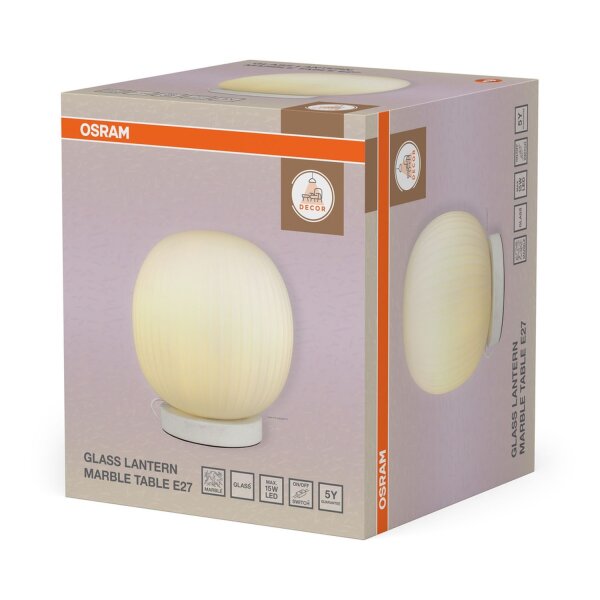Tischlampe Weiß Marmor Glas E27 33,5 cm gemütlich OSRAM