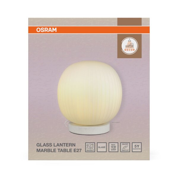 Tischlampe Weiß Marmor Glas E27 33,5 cm gemütlich OSRAM