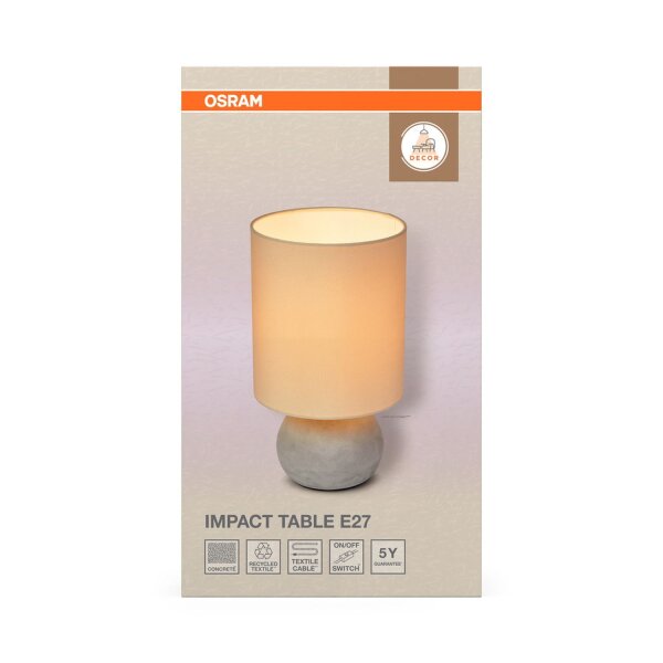 Tischleuchte Grau Beige Beton Stoff E27 H:38 cm OSRAM