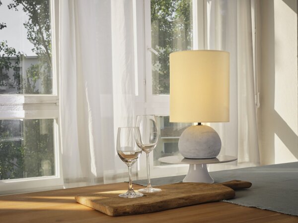 Tischleuchte Grau Beige Beton Stoff E27 H:38 cm OSRAM