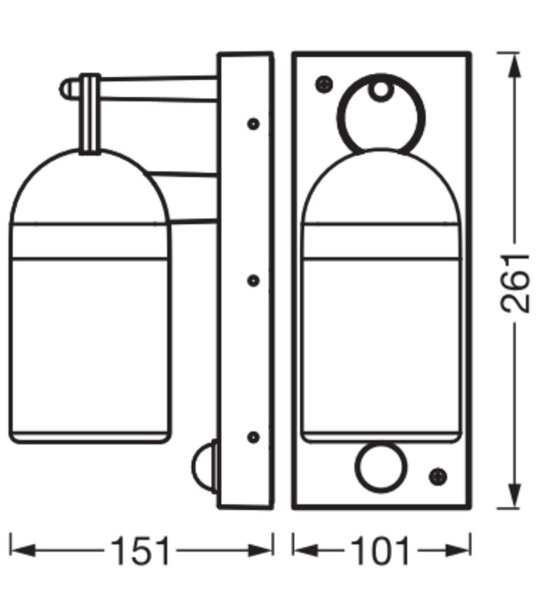 Wandleuchte Sensor Dunkelgrau Alu Glas IP65 E27 OSRAM