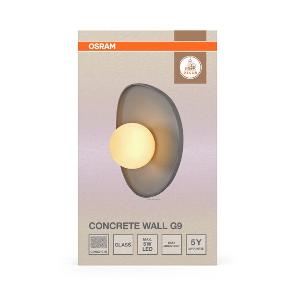 Wandleuchte Beton Glas Kugel G9 Weiß H:26 cm Grau OSRAM