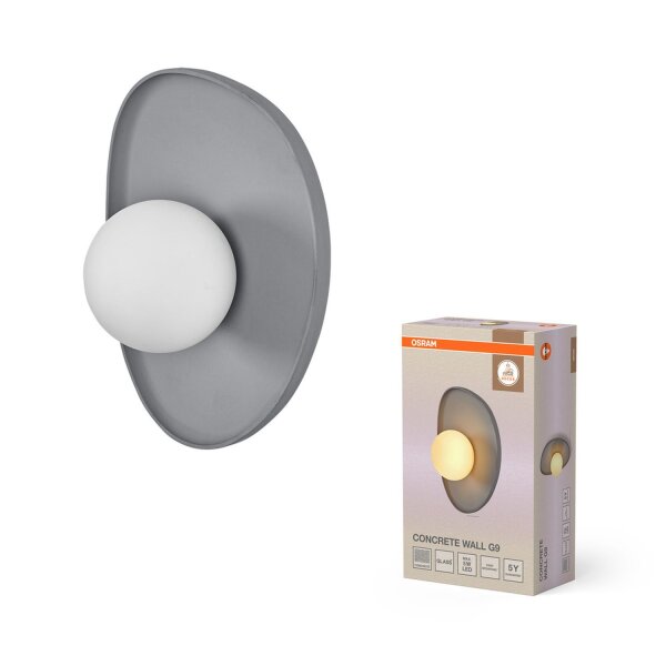 Wandleuchte Beton Glas Kugel G9 Weiß H:26 cm Grau OSRAM