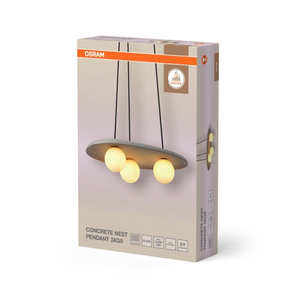 Pendelleuchte 3-flammig Beton Glaskugel G9 OSRAM