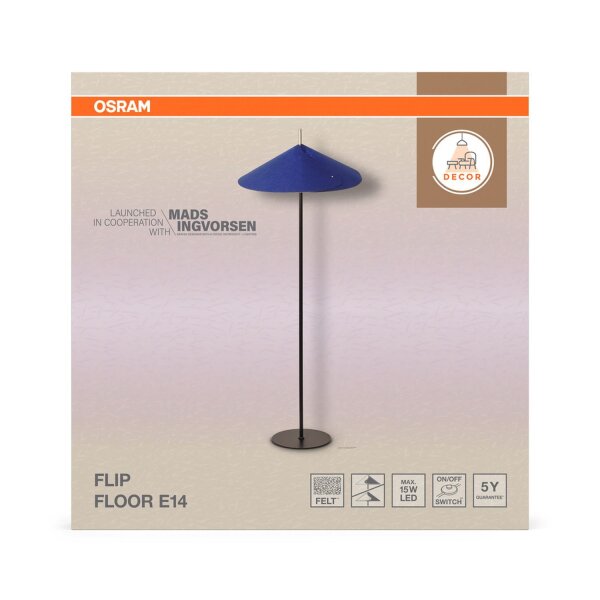 Stehleuchte Schwarz Filz Blau E14 H:131,5 cm OSRAM