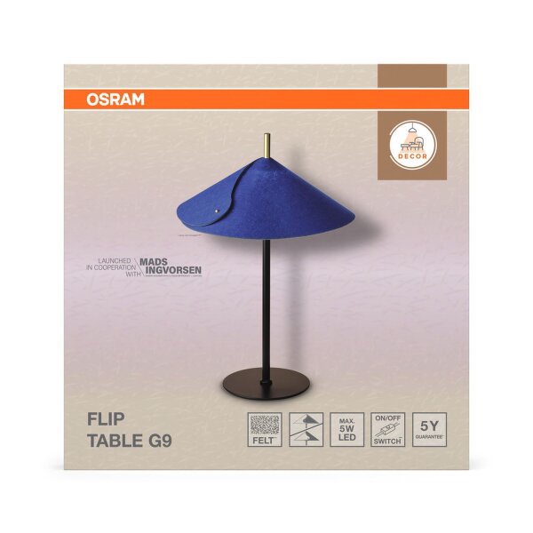 Tischleuchte dimmbar verstellbar Blau Filz G9 OSRAM