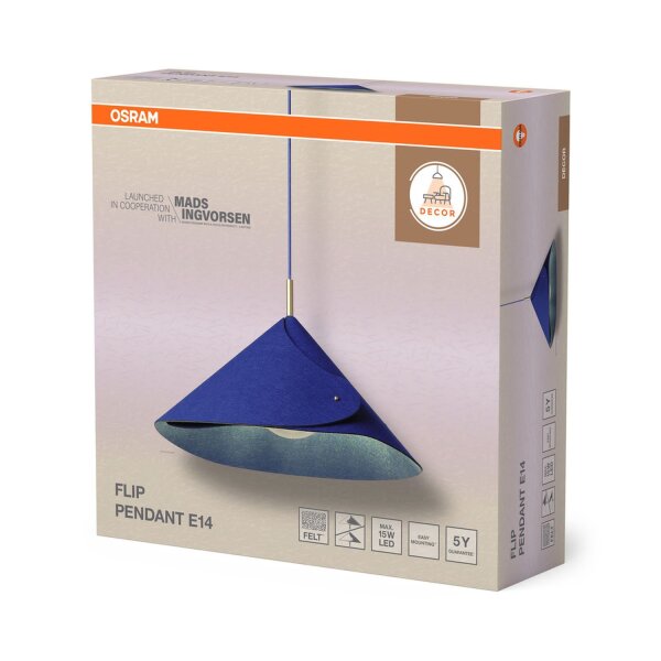 Pendelleuchte verstellbar Blau Filz E14 Ø50 cm OSRAM