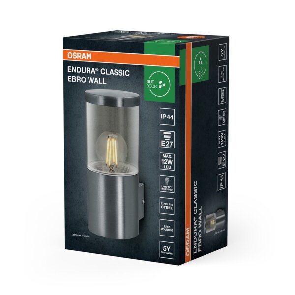 Wandleuchte Edelstahl IP44 E27 H:23 cm modern OSRAM