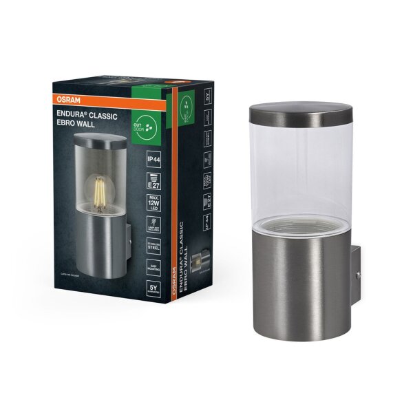 Wandleuchte Edelstahl IP44 E27 H:23 cm modern OSRAM