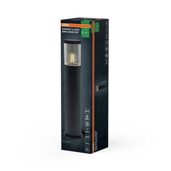 Wegeleuchte Dunkelgrau Edelstahl IP44 E27 H:49 cm OSRAM