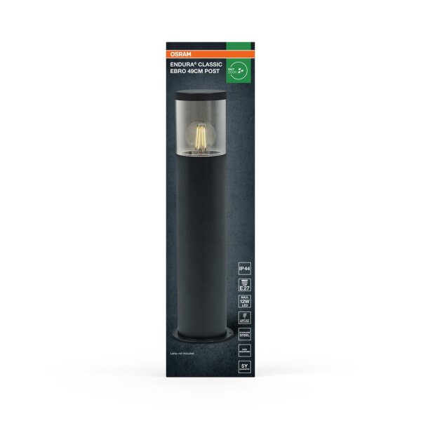 Wegeleuchte Dunkelgrau Edelstahl IP44 E27 H:49 cm OSRAM