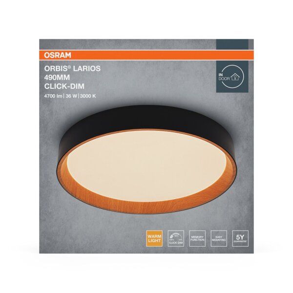 LED Deckenleuchte Click-DIM Schwarz 3000 K Ø49cm OSRAM