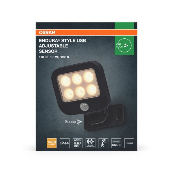 LED Akku Wandspot Sensor schwenkbar 3000 K IP44 OSRAM