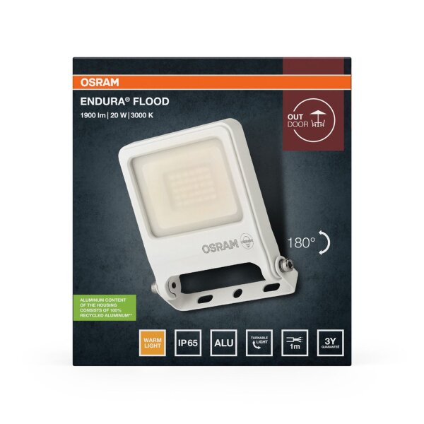 LED Außenstrahler Weiß Alu Glas 3000K IP65 B:10cm OSRAM