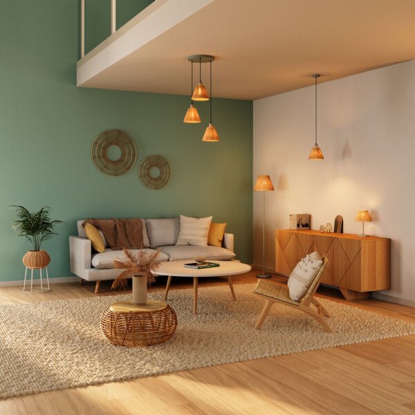 Stehleuchte Grün Bast E27 160 cm modern OSRAM