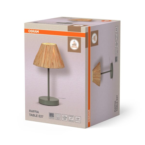 Tischlampe Grün Bast E27 S33 cm modern Design OSRAM