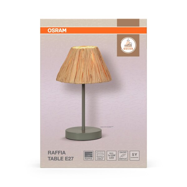 Tischlampe Grün Bast E27 S33 cm modern Design OSRAM