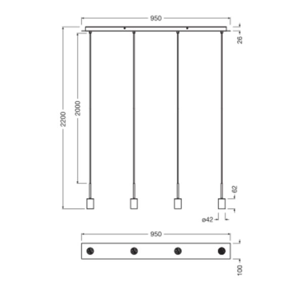Pendelleuchte Dunkelgrau Stahl E27 L:95 cm OSRAM