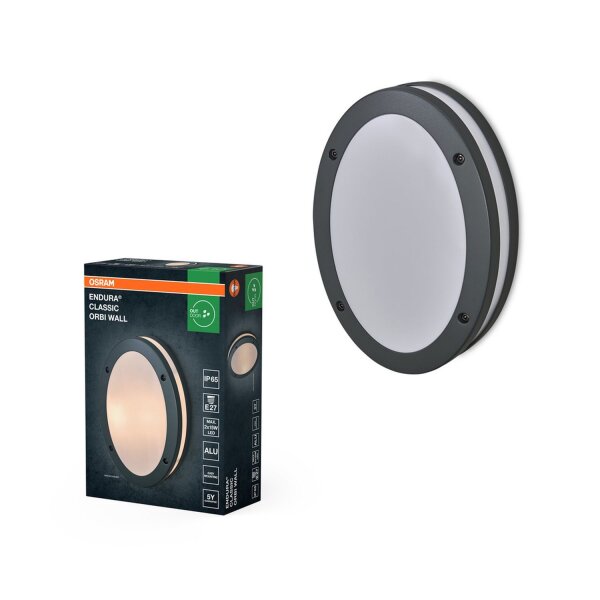 Wandlampe Dunkelgrau Alu IP65 E27 H:9 cm rund OSRAM