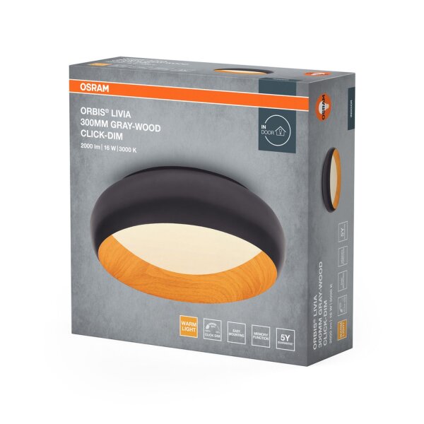 LED Deckenleuchte Click-DIM Grau 3000K Ø30cm OSRAM
