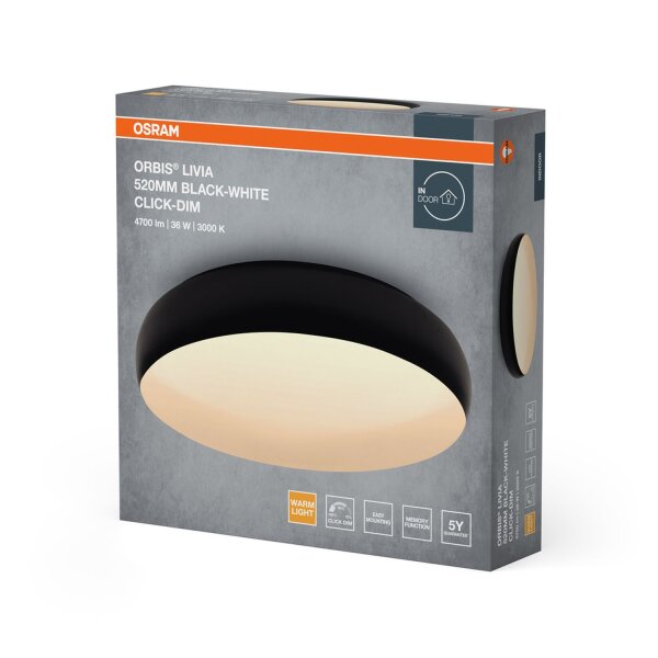 LED Deckenlampe Click-DIM Schwarz 3000 K Ø52cm OSRAM