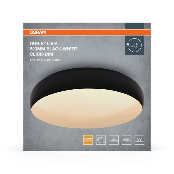 LED Deckenlampe Click-DIM Schwarz 3000 K Ø52cm OSRAM