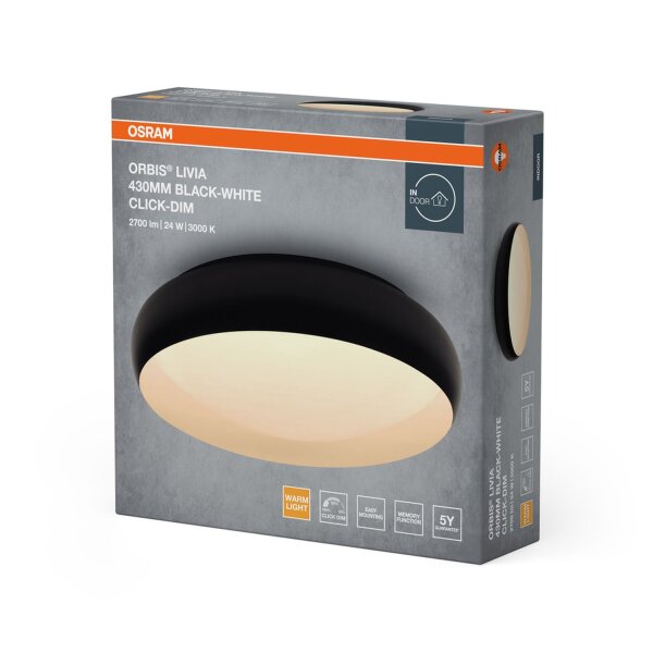 LED Deckenleuchte Click-DIM Schwarz 3000 K Ø43cm OSRAM