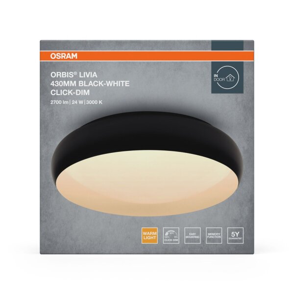 LED Deckenleuchte Click-DIM Schwarz 3000 K Ø43cm OSRAM