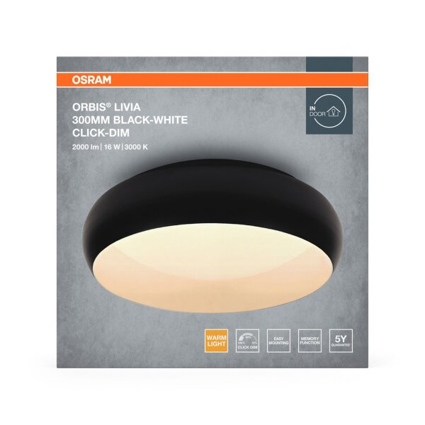 LED Deckenlampe Click-DIM Schwarz 3000K Ø30cm OSRAM