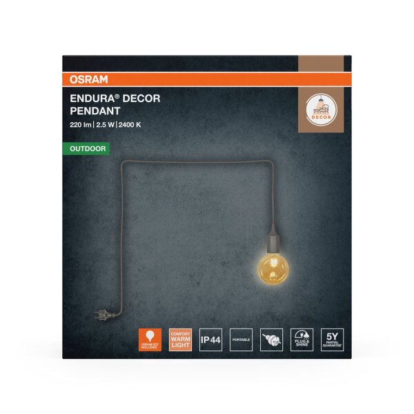 Pendelleuchte Grau Silikon IP44 E27 L:500 cm OSRAM
