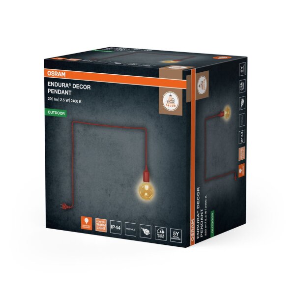 Pendelleuchte Braun Silikon IP44 E27 L:500 cm OSRAM