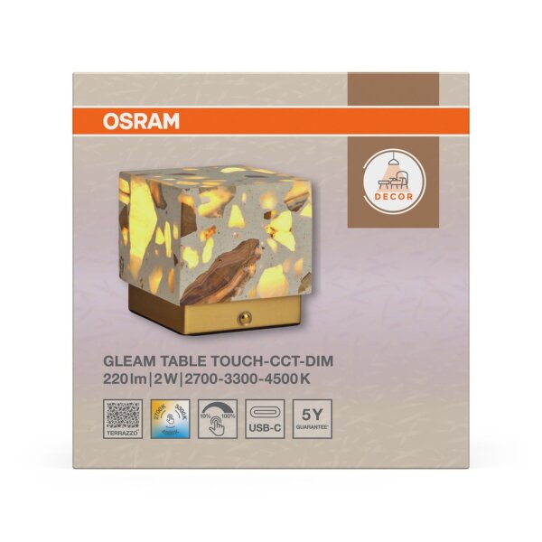 LED Akku Tischlampe dimmbar Gold Terrazzo 4500K OSRAM